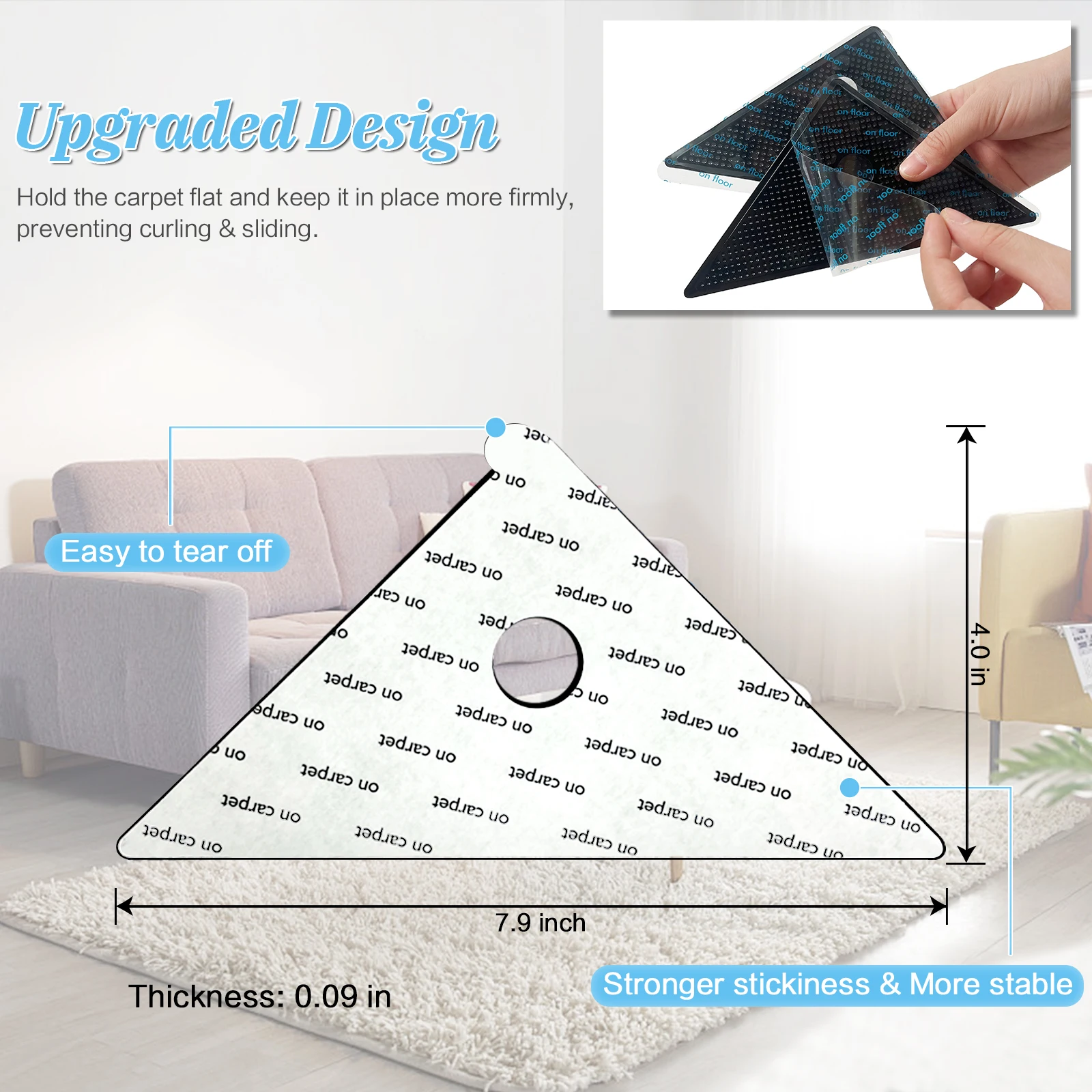 8 pieces  rug gripper,waterproof and no residue  carpet gripper,double side anti slip gripper for marble hardwood