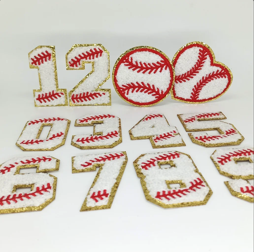 Baseball Softball Stitch Chenille Letter Patch 2.75 Inches A-Z 0-9 Numbers Iron On Applique Clothing Bag Hat Art Craft patch