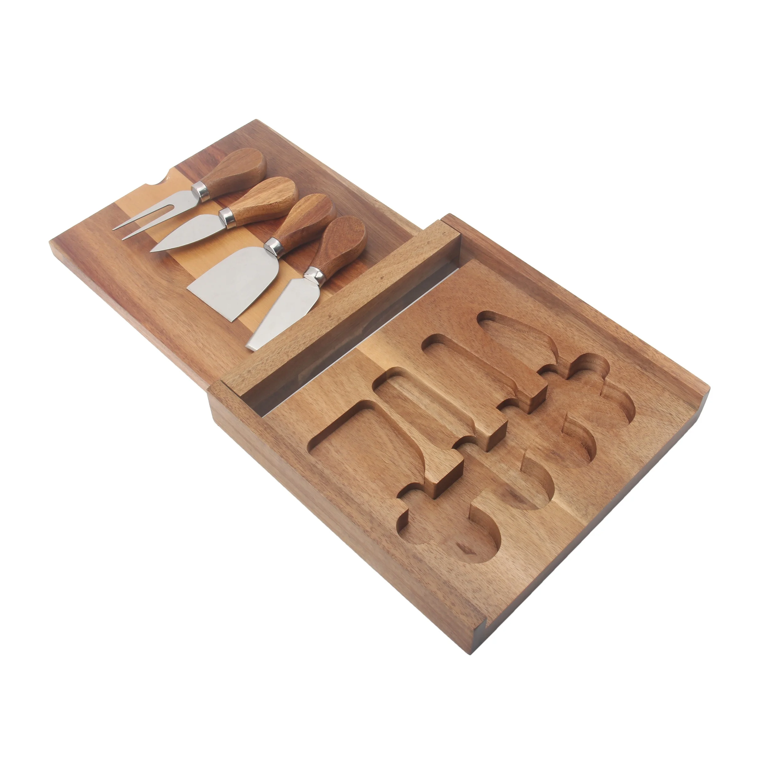 2023 Professional 4 Piece Stainless Steel Cutter Wooden Handle Cheese Knife Gift Set With  wooden Boxed