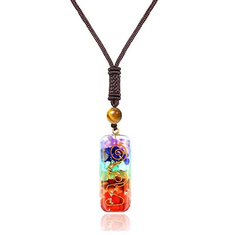 Orgone Chakra Healing Pendant with Adjustable Cord 7 Chakra Stones Spiritual Healing Necklace