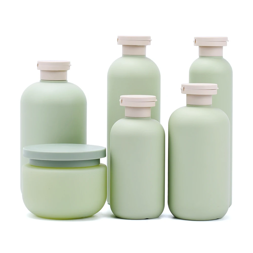 Eco friendly 200ml 300ml 400ml 500ml green cosmetic packaging skincare lotion pump bottle plastic shampoo bottle