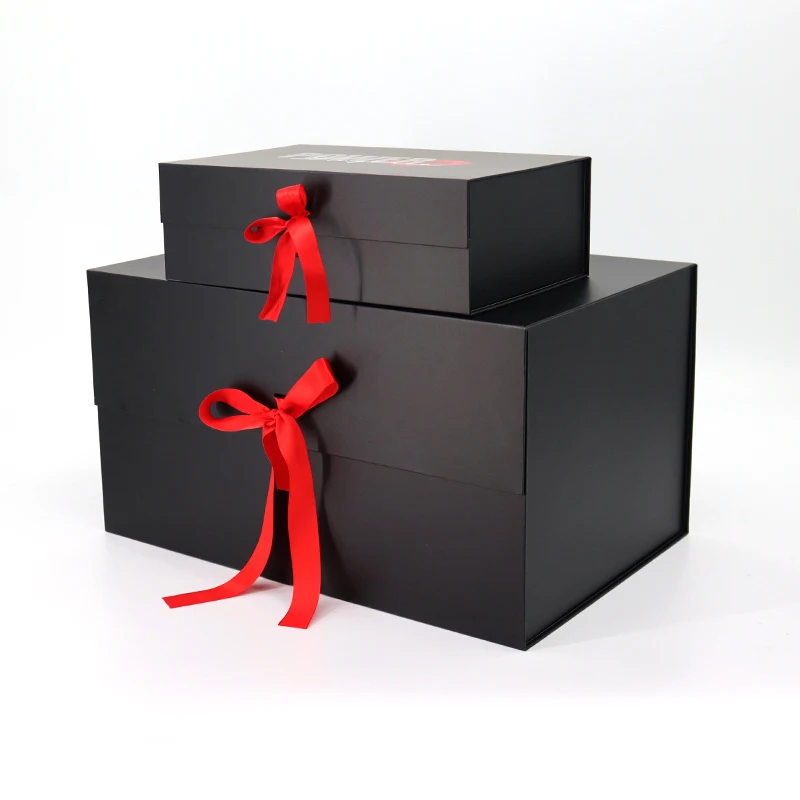 Black Paper Cardboard Double Magnetic Box Package Luxury For Clothes Foldable Magnet Flap Lid Gift Boxes For Dress With Ribbon