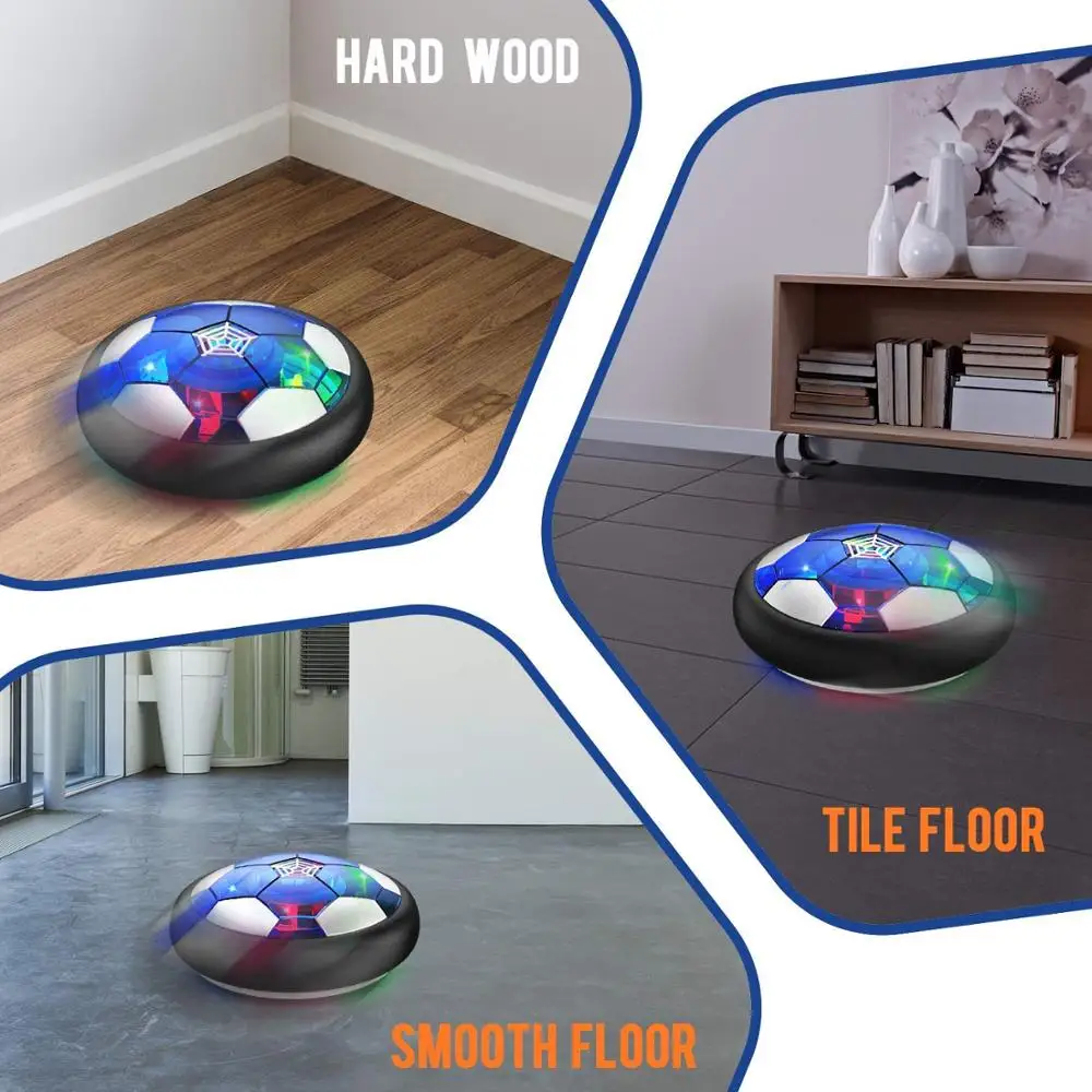 Kids Hover Soccer Ball Toy with 2 Goals and Inflatable Ball Indoor Floating Soccer with LED Light and Safe Bumper