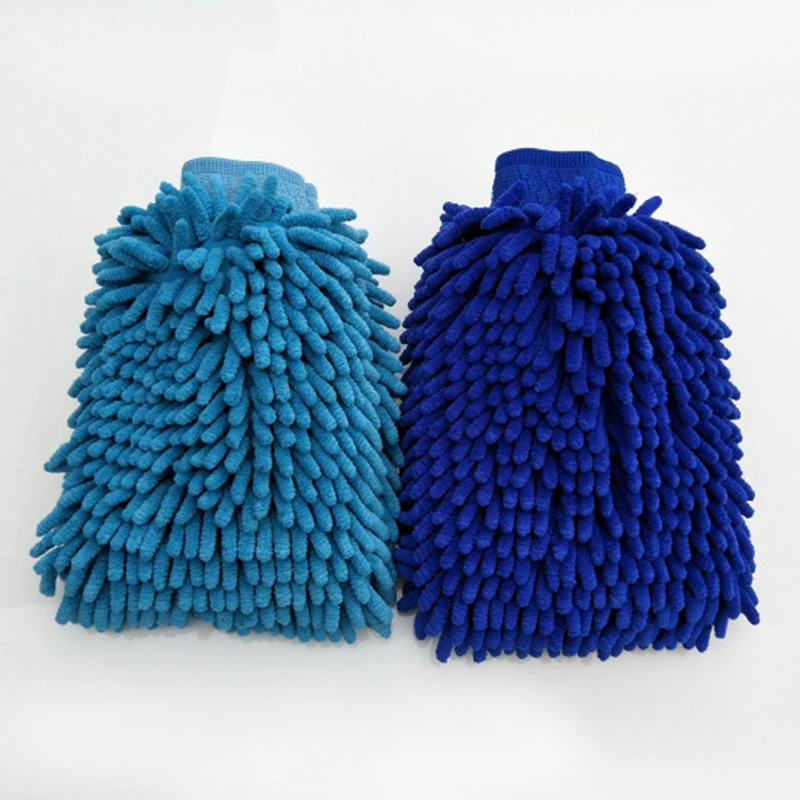 Wholesale car cleaning supplies thick double-sided chenille waterproof car wash gloves tools plus velvet car cleaning gloves