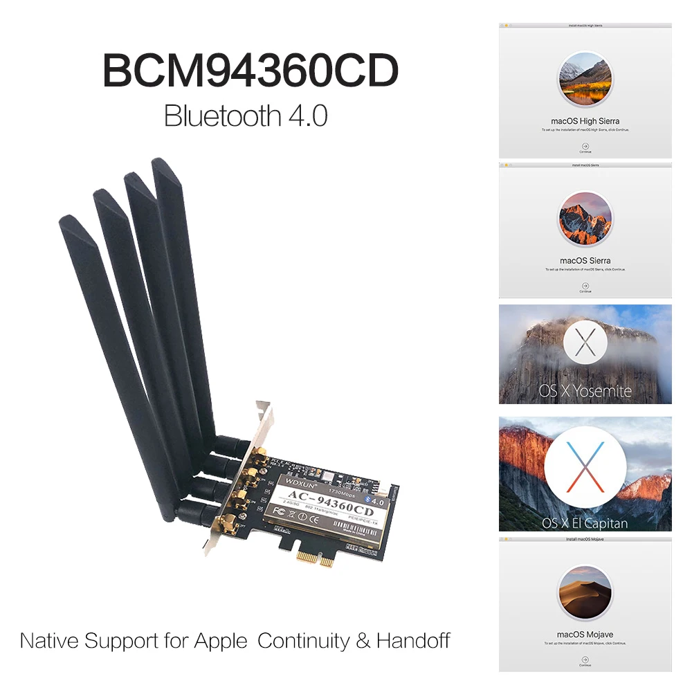  Сетевая карта Broadcom BCM94360 PCI Express 802.11AC двухдиапазонный 1300 Мбит/с Wi-Fi BT 4