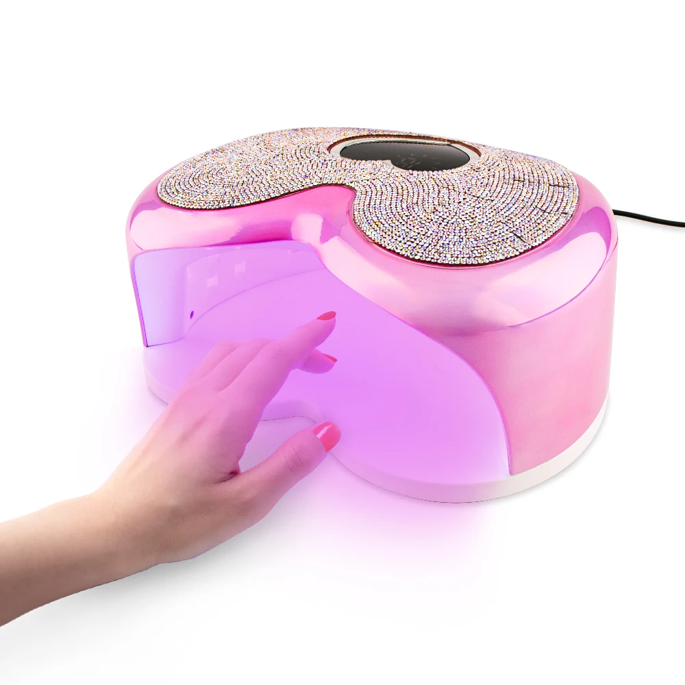 Magic Pink Heart Shape Nail Lamp Pro Cure 96W UV LED Nail Dryer with Shining Diamonds