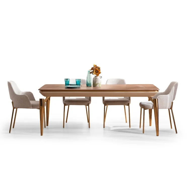 Gold Stainless Steel Rectangle 8 seaters Marble Dining Table Oak Dining Table Turkish Dining Table