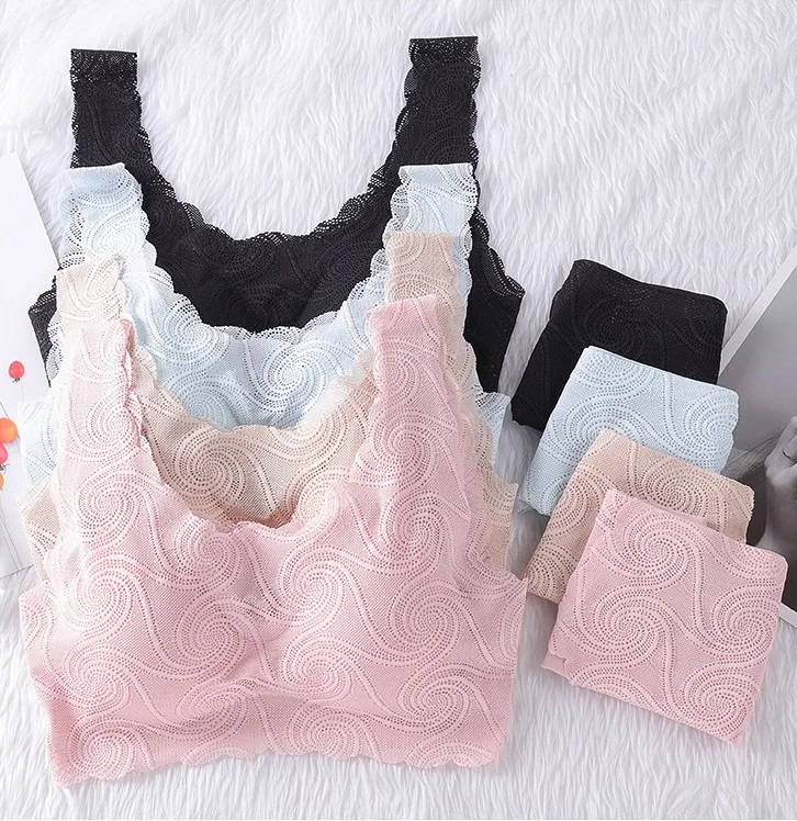 Lazada Hot Selling Women Lace Bra Panty Set Sexy Ladies Lace Seamless Bra Sets Invisible Comfort Bra Underwear Set Bikini Padded