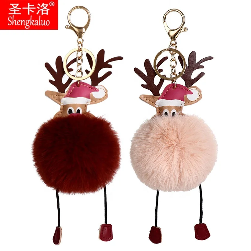 Лидер продаж 2021, Модный женский брелок с меховым помпоном, украшение для сумки в виде лося, рождественский подарок