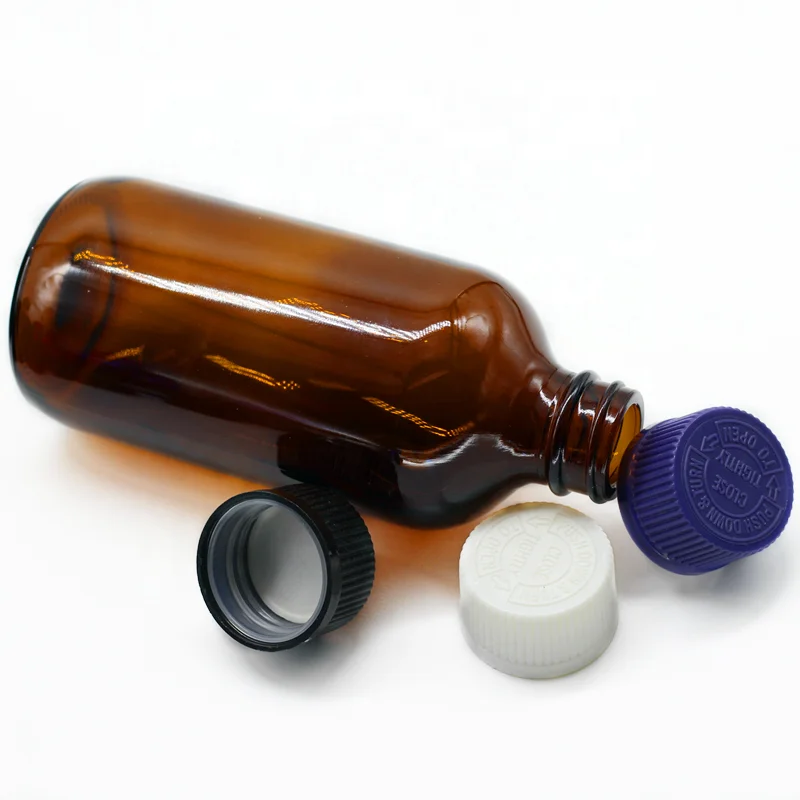 28mm white black child resistant bottle cap for 8oz 240ml boston glass bottle