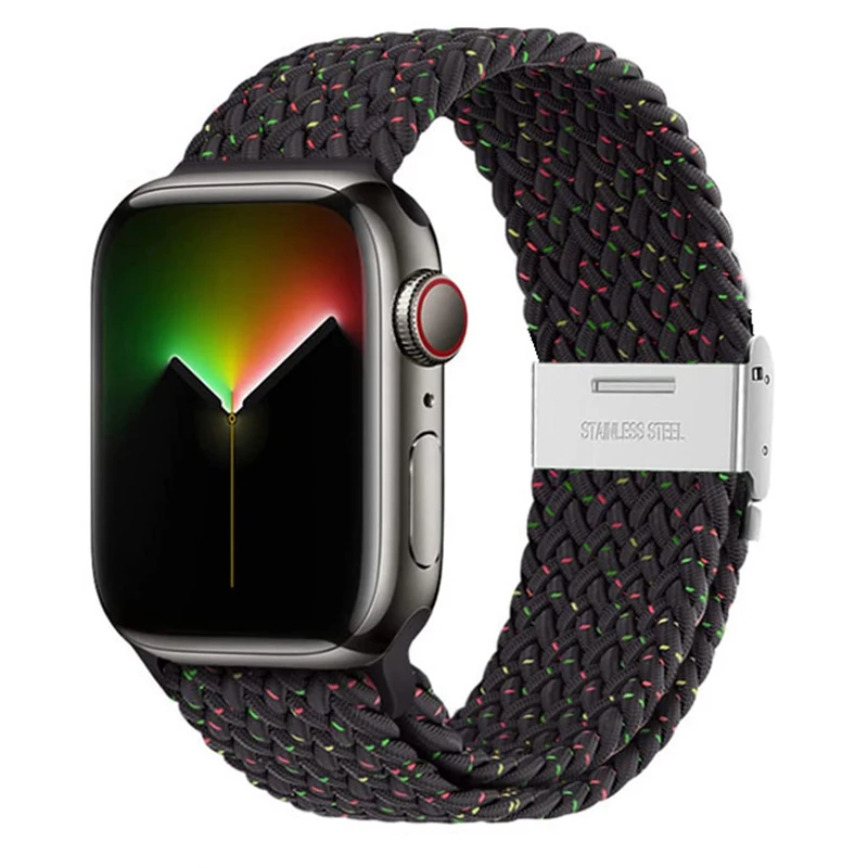 Custom Elastic Braided Nylon Watch Strap Loop Nylon Watch Bands with Metal Buckle For iWatch 8 7 41 45mm Apple Watch Band A-E009