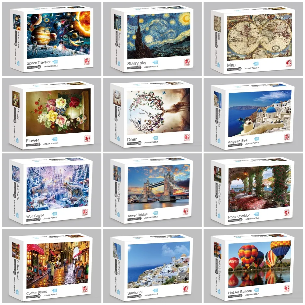 Adult 1000pcs Landscape City Oil Painting Paper Jigsaw Puzzle Creative Birthday Gift Puzzle Decompression Toy