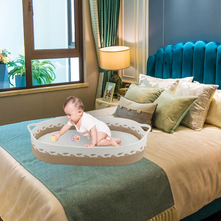 Хлопковая веревка, корзина для младенцев, безопасная, мягкая, прочная, пеленальная корзина для младенцев с подушечками и ремнем безопасности