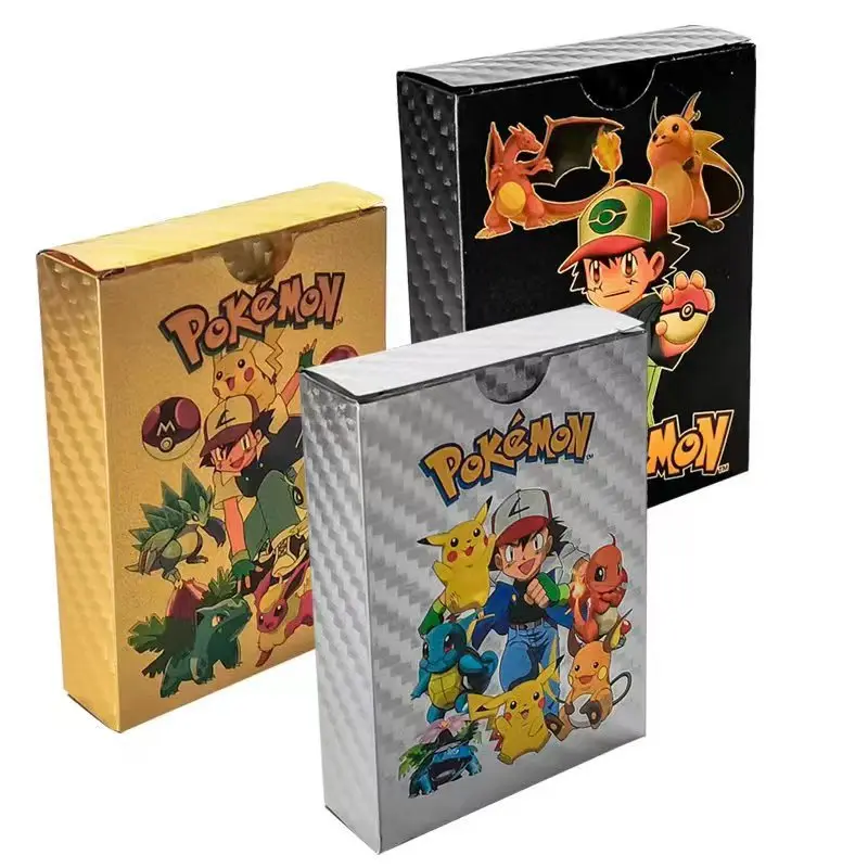Cartoon 55PCS Poke Pikachu Gold Foil PVC Cards Anime Accessories Spot Wholesale