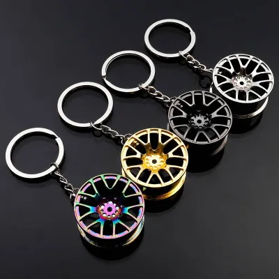 Creative gift 3d car accessories hub metal key ring advertising waist hanging key ring chain link pendant
