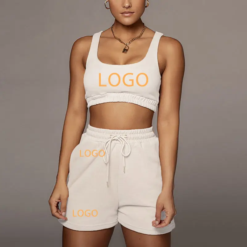 Custom logo 2023 Summer Crop top Two piece shorts Pants Set Joggers Sets Outfits 2 Piece Sweatsuit Sweat Short Set