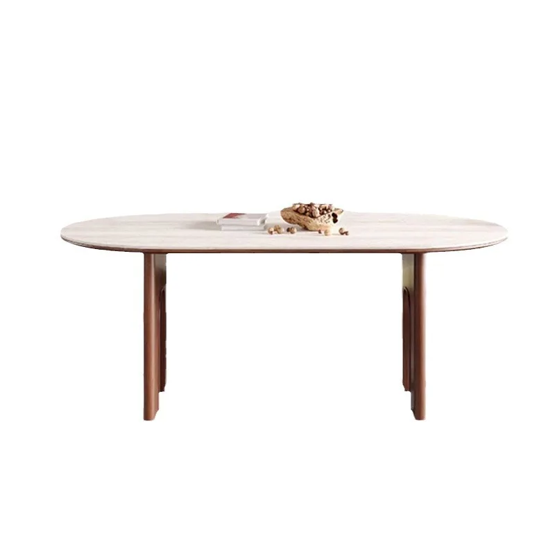 Modern french Vintage Arch Oval Wooden Cave Dining Table Set 6 Seater Retro Walnut restaurant eating chair dining room furniture