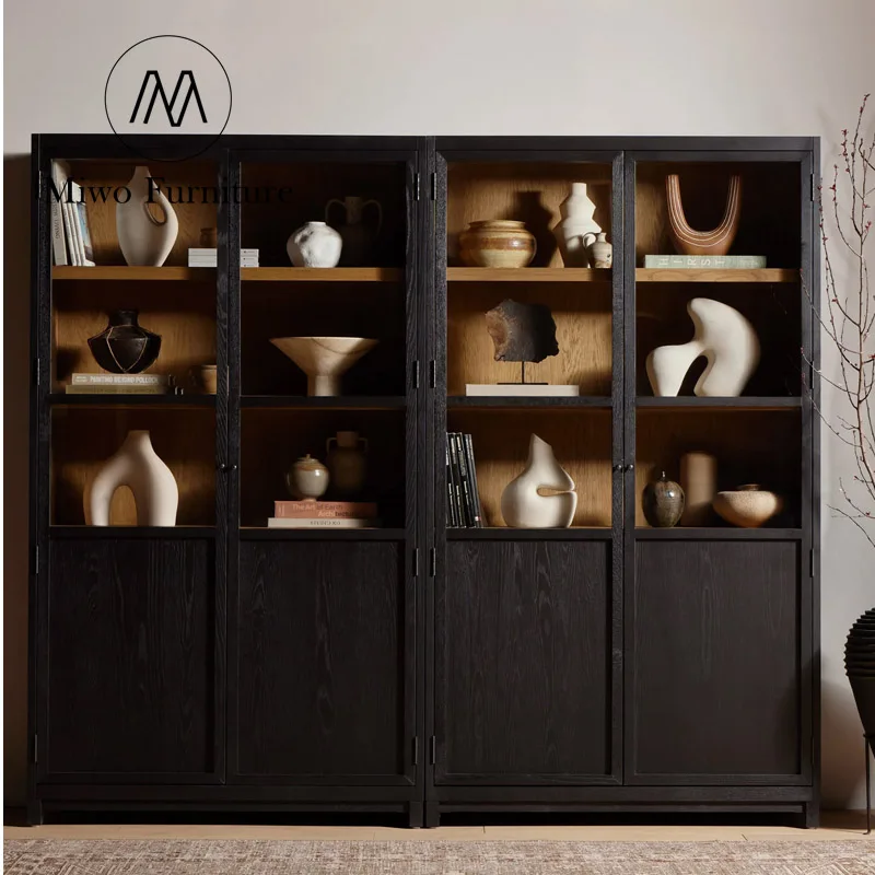 modern antique library Wooden classic design Retro custom solid wood glass cabinet family Office bookcase bookshelves