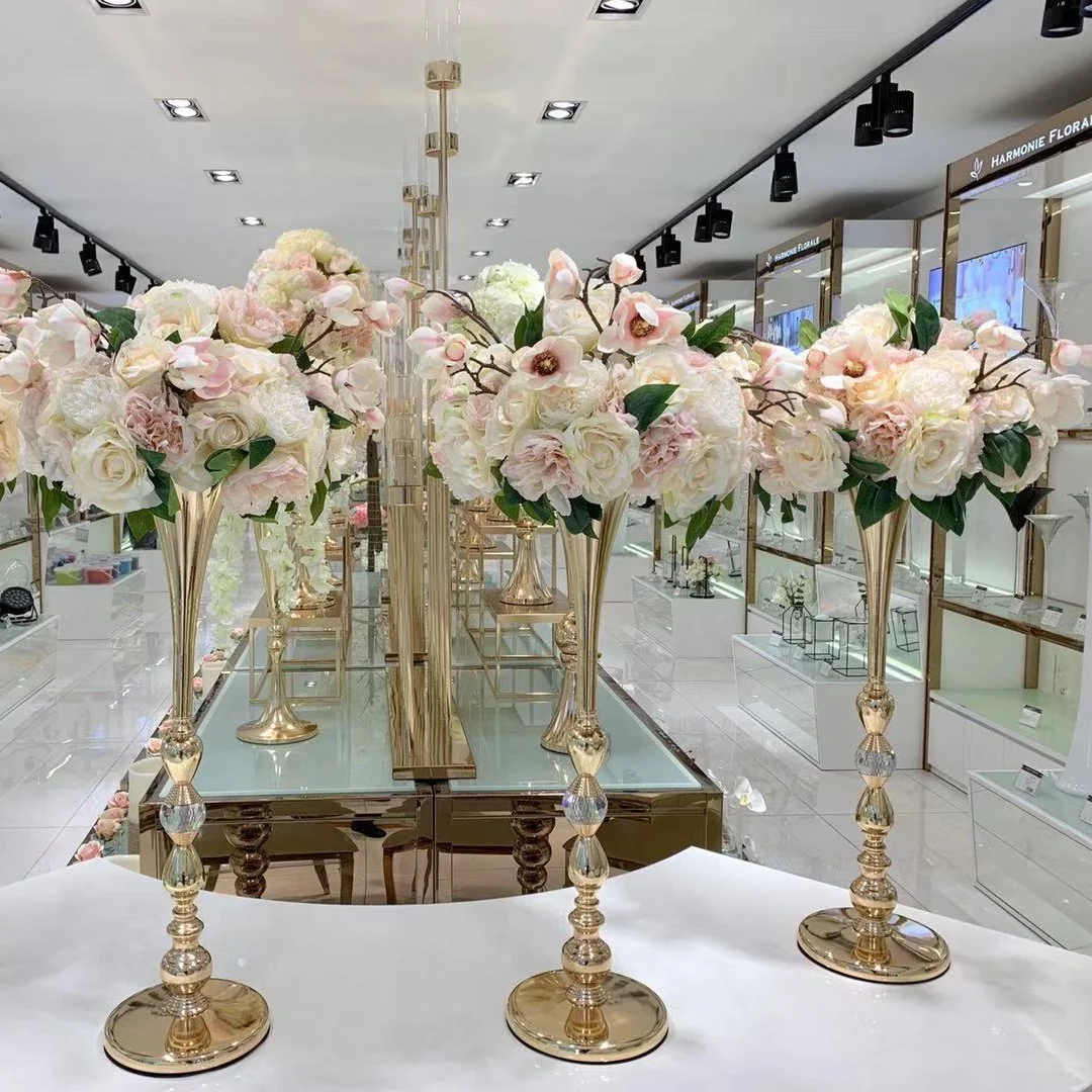 Gold Metal Trumpet Vase For Flower Wedding Centerpiece