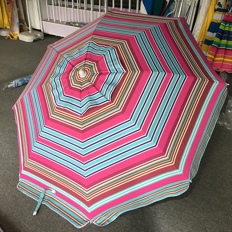 Factory Price Customized Striped Design Printed Double Layer Folding Fishing Outdoor Sun Beach Tent Umbrella