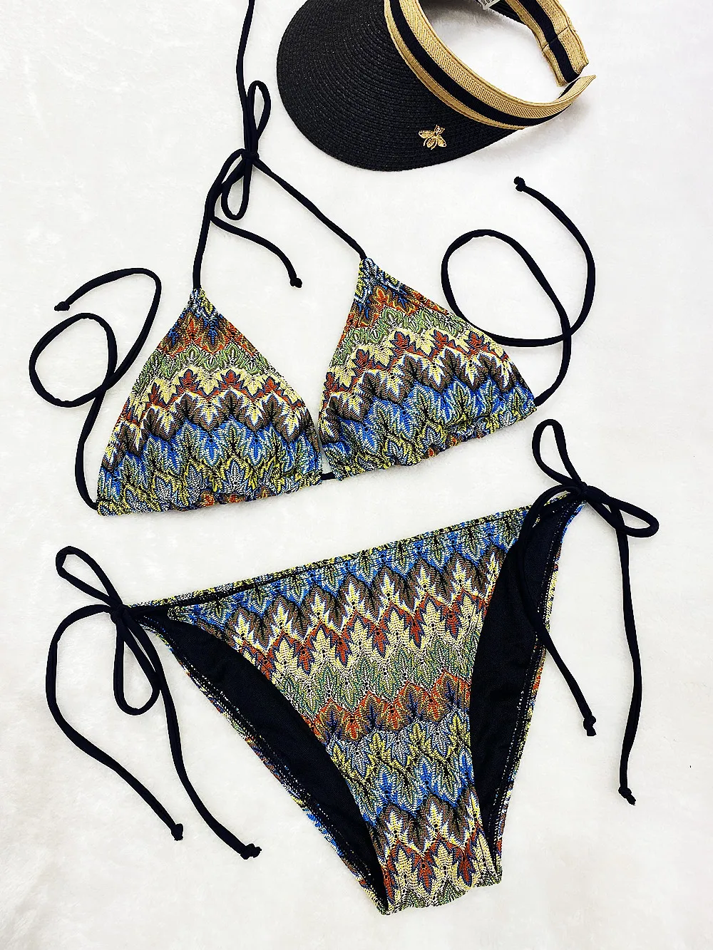 Vintage Bikinis Retro Printed Pattern Bikini Sets Women Summer Swimwear 2 Pcs Swimsuit String Bikini Set 2024