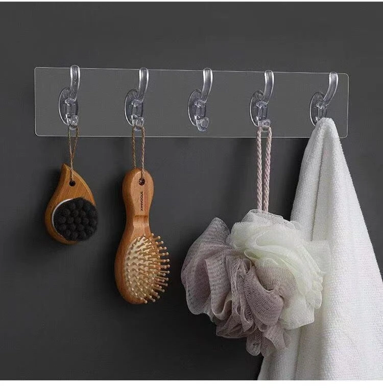5 hooks  Non-Trace No-Drilling Transparent Self-Adhesive Key Rack Organizer for Entryway and Kitchen