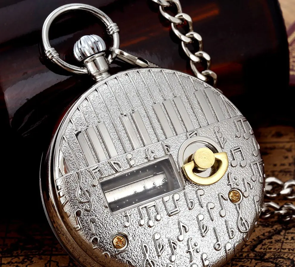 Musical Time Machine Quartz Watch Vintage Hand Crank Playing Music Pocket Watches