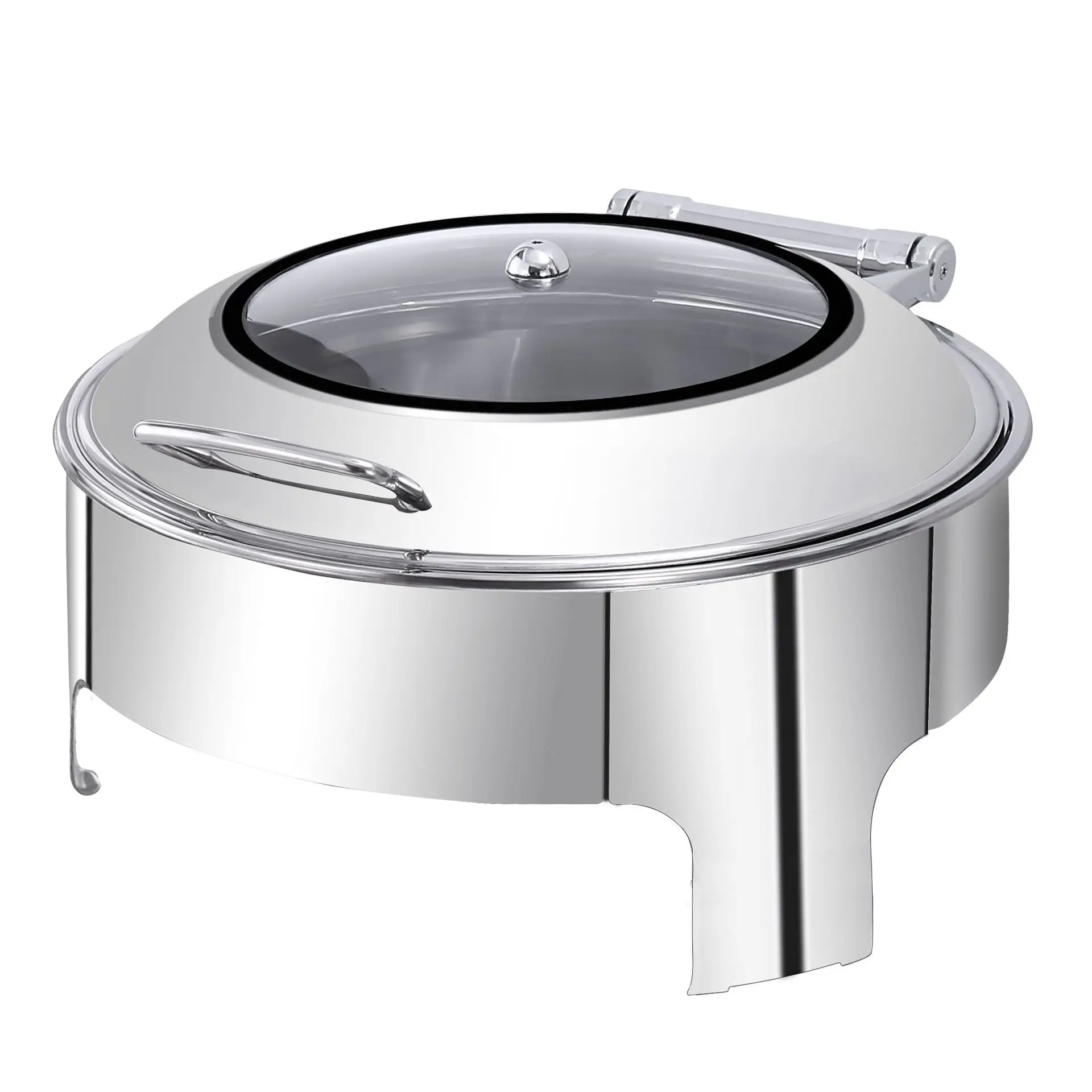 Luxury stainless steel silver and gold roll top 6.0L round chafing dish with window for banquet food warmers