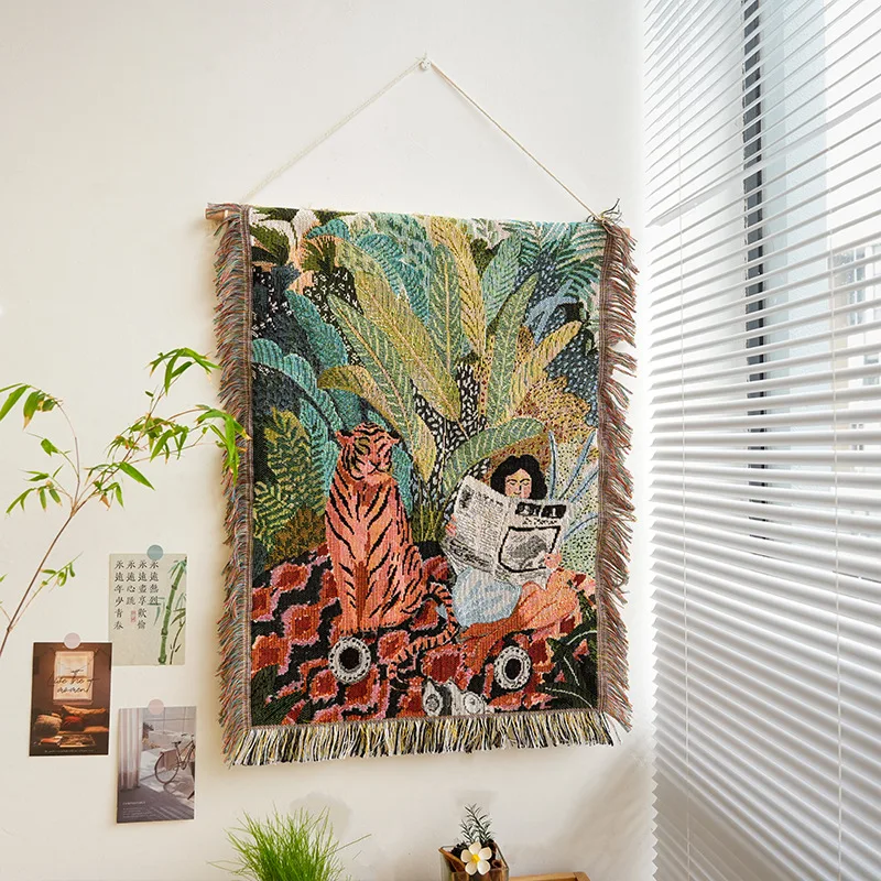 New Design Custom Jacquard Tapestry Design Pattern Woven Bohemian Cotton Polyester Blend Throw Blanket