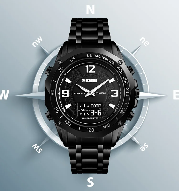 Skmei 1464 japan movt 5atm stainless steel back watches quartz multifunction black coler luxury quartz watch