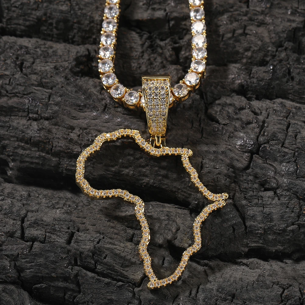 UWIN New Arrival Empty Africa Map Pendant 5A CZ Stone Gold Plating Hip Hop Pendant Necklace for Men Women