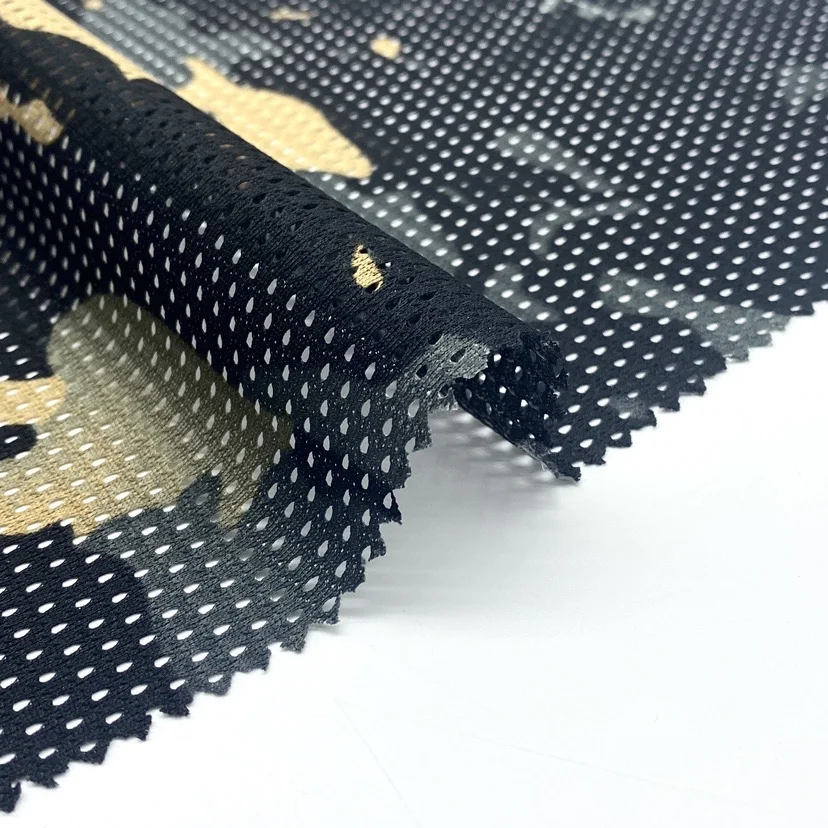 100% polyester camo  black mesh fabric for outdoor multi-environment concealment solution  hunting camouflage clothing