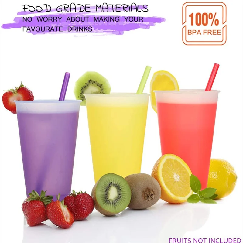 Mazoho Color Changing Cups 16/24 Oz Reusable Plastic BPA Free Tumblers For Kids Summer Coffee For Party With Lids And Straws