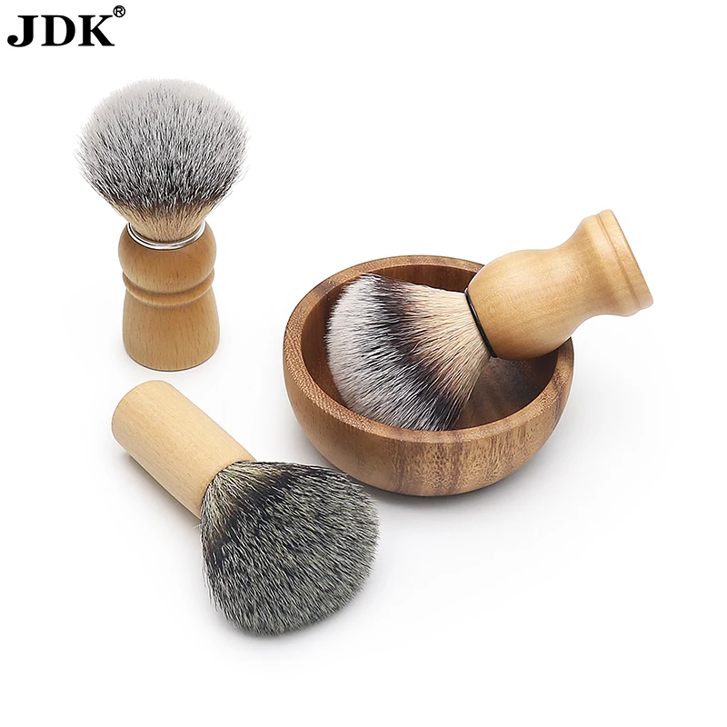 JDK Custom Logo Nylon or Badger Hair Wood Handle Single Vegan Wet Grooming Shaving Brush