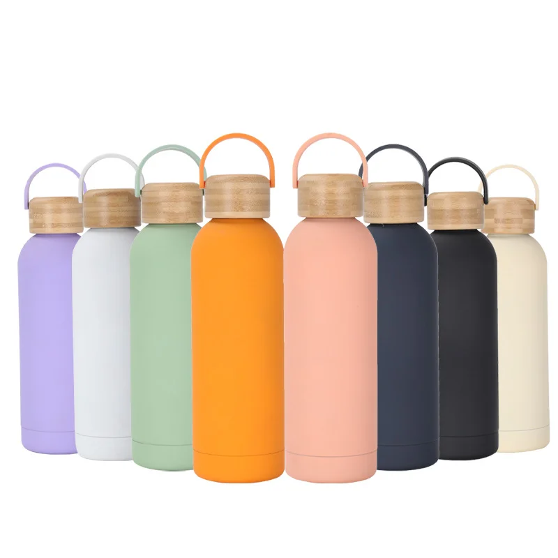Wholesale custom high quality Rubber paint Sport bottle vacuum water bottle for kids water bottles with bamboo lid