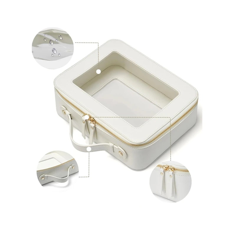 Wholesale PVC Transparent Clear Zipper Organizer Makeup Bag PU Leather Travel Toiletry Wash Pouch Vinyl Cosmetic Bag