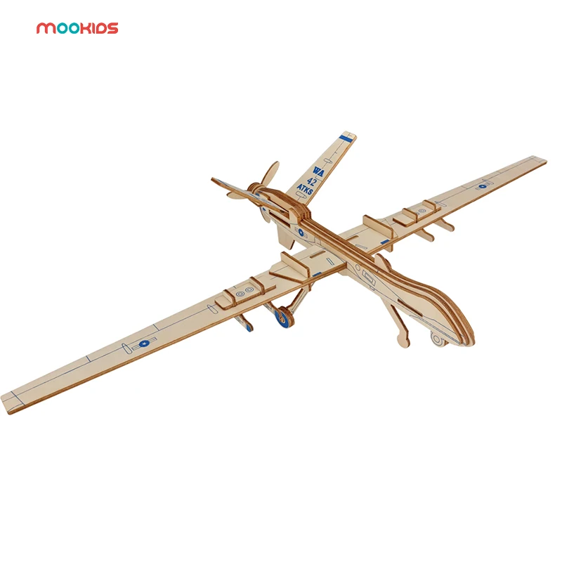Unmanned Reconnaissance Aircraft 3D Wooden Puzzle Toy Kids Jigsaw Toys for 2-7 Years Unisex Warcraft Cartoon Style for Children