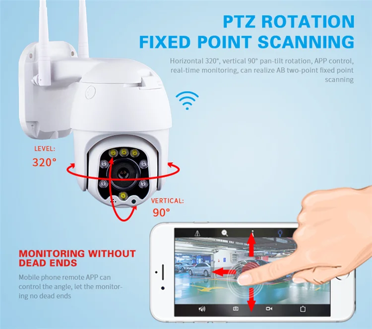 CamHi APP 1080P Two Way Talking Color Night Vision Motion Detection Waterproof Outdoor Wireless WiFi Dome PTZ Security Camera