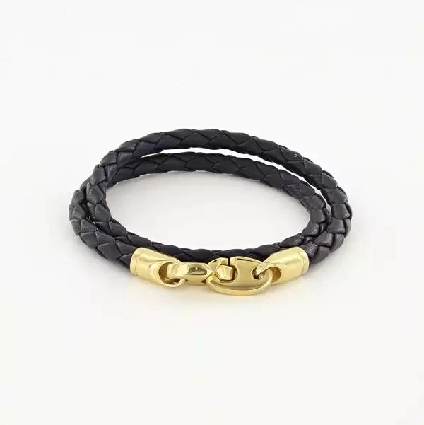 Leather jewelry Leather Double Wrap Bracelet with Polished stainless steel button bracelets handmade jewelry for men and women