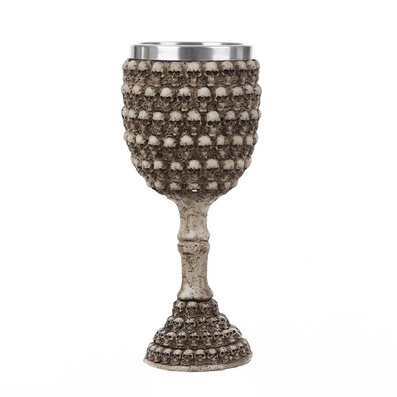 Halloween Party Cups Unique Wine Glass Double Wall Stainless Steel Spooky Skeleton Wine Resin Goblet
