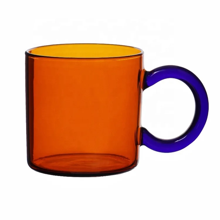 250ml color high borosilicate glass cup with handle single wall glass coffee milk tea cup can be customized logo