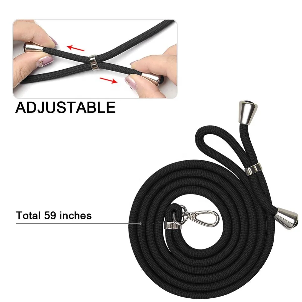 wholesale multi-function Nylon Rope Necklace Phone Case elastic silicone lanyard cell phone holder with finger ring stand