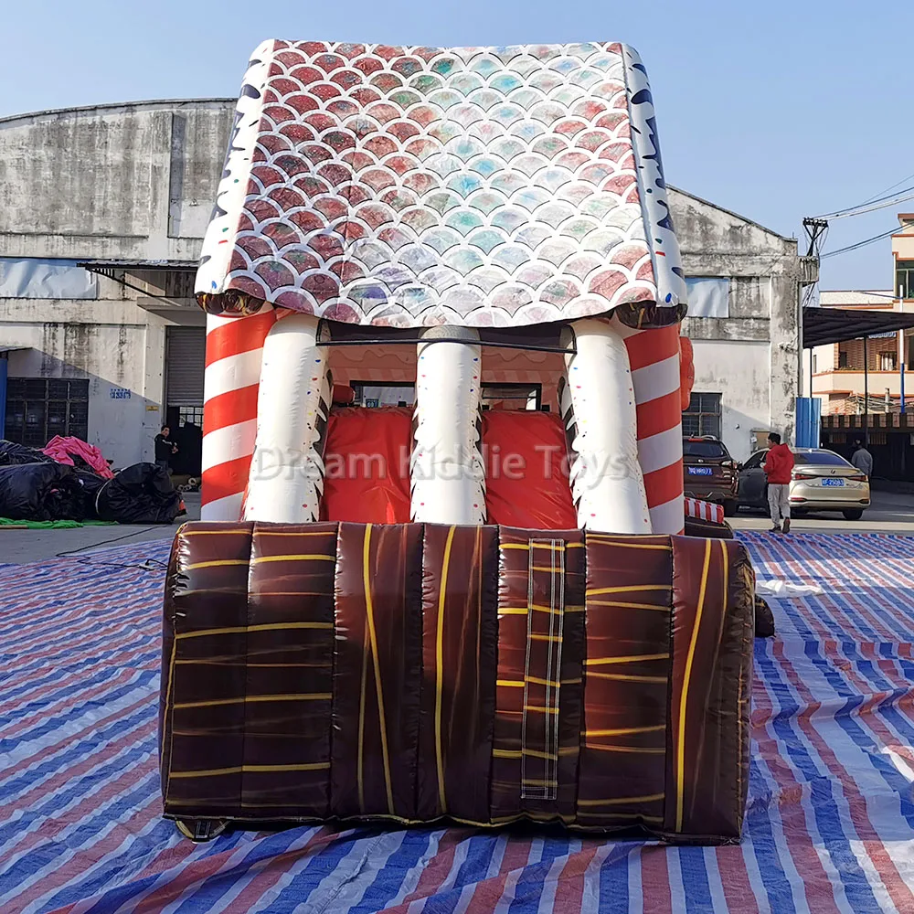 Gingerbread Bounce House With Dry Slide Combo Candy Inflatable Bouncer Christmas Jumper Jumping Bouncy Castle For Party Rental