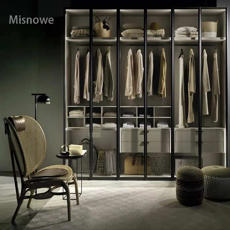Waybom Modern Design Aluminium Wardrobe With Glass Door Design Walk in Closet Amoires Wardrobe