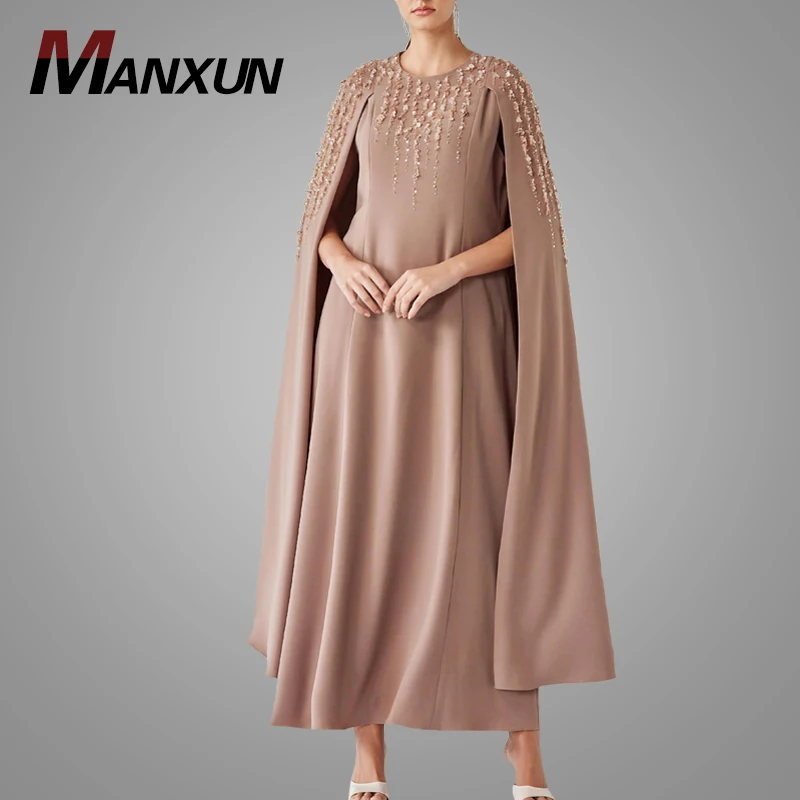 Beautiful Cape Style Muslim Evening Dress Elegant Lady Beaded Kaftan Jubah Dress Modest Islamic Clothing Abaya