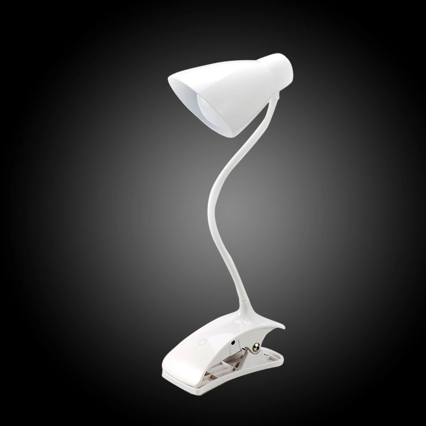 
 Гибкая светодиодная настольная лампа для чтения с гусиной шеей, белый АБС-пластик, с клипсой на кромке стола для чтения  