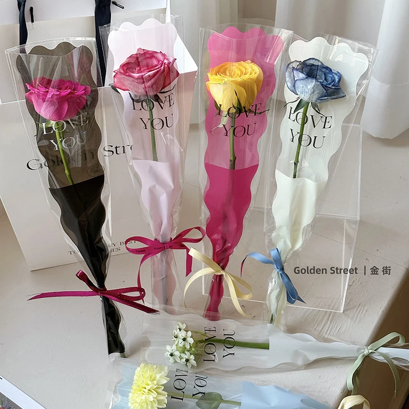 50pcs/Set Mermaid  Single Rose Packaging Bags Flower Bouquet Bag Single Rose Sleeve Single Rose Carnations Flower Wrapping Paper