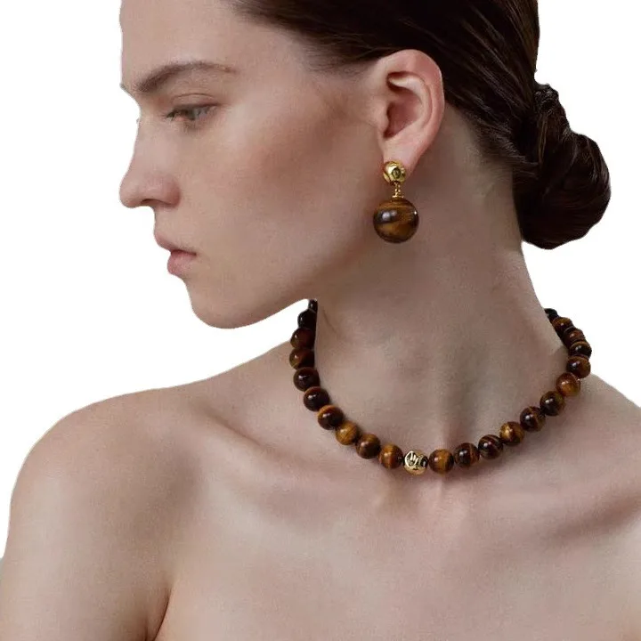 Wholesale Niche Design Luxury Natural Stones Jewelry Yellow Tiger Eye Lapis Lazuli Beaded Necklaces for Women