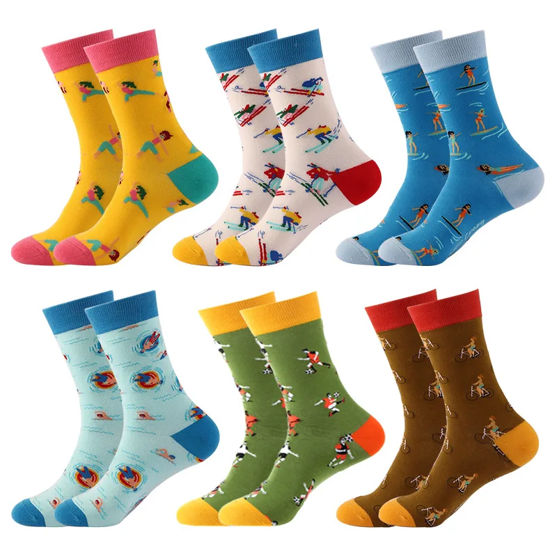 KTS European American Styles Sea Turtle Jellyfish Creatures Pure Cotton Women Men Character Holiday Colorful Fancy Happy Socks