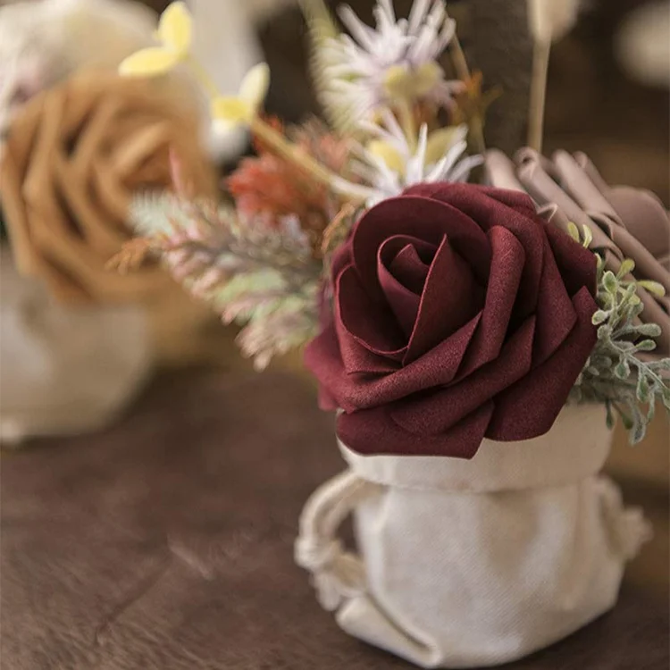 Artificial Flower Rose Real Looking Artificial Roses w/Stem bridal bouquet holder for Wedding